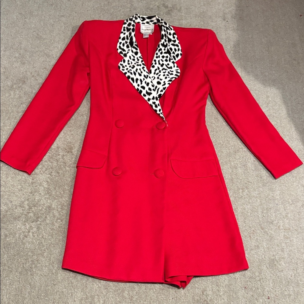 Vintage Joseph Ribkoff red and leopard print double breasted romper 10
